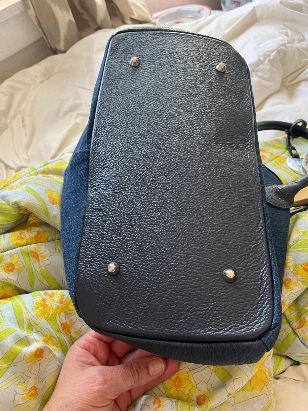 Bevini Modena Leather & Denim Satchel Bag - Made in Italy (NWT)